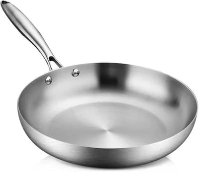 Roestvrijstalen koekenpan - Anti-aanbak kookgerei - Gezond koken - Gelijkmatige warmteverdeling - 22 cm - Zilver