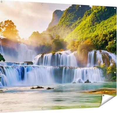 Gards Tuinposter Watervallen tussen de Bomen - 150x120 cm - Tuindoek - Tuindecoratie - Wanddecoratie buiten - Tuinschilderij