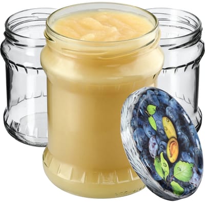 KADAX Inmaakpotten, 500 ml, bewaarpotten met schroefdeksel, inmaakpotten, jampot, voorraadpot, conservenglas, ronde potten (pruimen, 8 stuks)