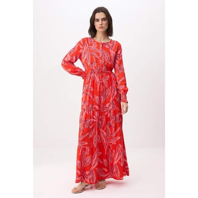 Lange maxi-jurk met bloemenprint voor dames, geschikt voor gebruik met een hijab.
