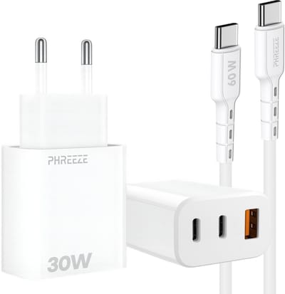 30w GaN charger met usb C naar usb C kabel 1m - Snellader - Usb C adapter met oplaadkabel