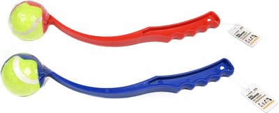 Benson Ballenwerper voor honden - ergonomisch - inclusief tennisbal - 38 cm - rood of blauw