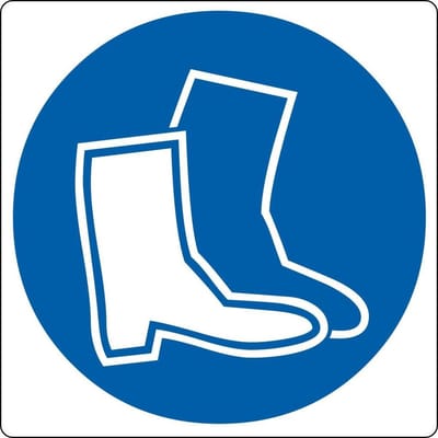 Vloerpictogram “veiligheidsschoenen verplicht” - Wit & Blauw - 20 cm x 200 mm x 0,99 mm- Vlak - Polyvinylchloride (PVC) - 0,99 mm - Voor binnen