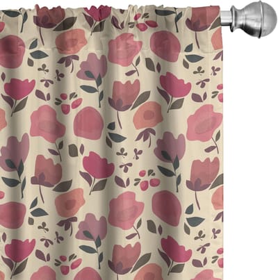 ABAKUHAUS Doodle Bloemen – Gordijnen 2x75x175 cm – Meerkleurig Microfiber