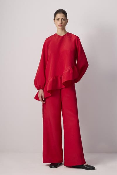 Touché Privé - Cupra broek met contrasterende bies - Rood - Dames