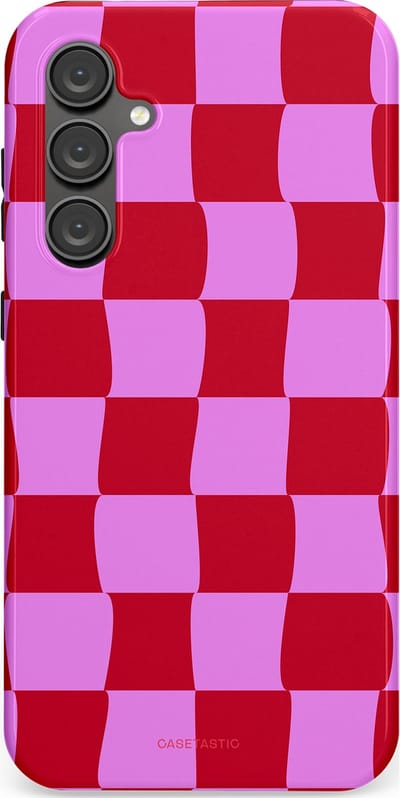 Casetastic hoesje geschikt voor Samsung Galaxy S23 FE - Dubbellaagse bescherming - Dansend Ruitje - Fashion Case - Rood Lavendel Roze