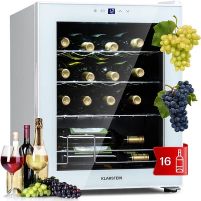 Wijnkoelkast Vrijstaand 16 Flessen – Drankkoelkast voor Wijn, Prosecco, Champagne & Bier – Glazen Deur, Touch Bediening, 5-18°C, 1 Temperatuurzone