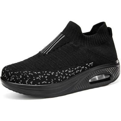 Vrouwen Wandelschoenen Luchtkussen Antislip Orthopedische Schoenen Dames Platform Muilezels Ademende Wedge Vrouwelijke Sneakers 38 black