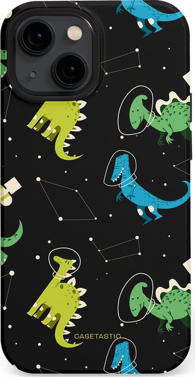 Casetastic hoesje geschikt voor Apple iPhone 13 mini - MagSafe - Dubbellaagse bescherming - Dino in de sterren - Fashion Case - Zwart Groen