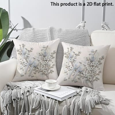2 pièces Housses de coussin décoratives vintage Print 2D Plate Oiseaux de Printemps et Florales pour Canapé Chambre à Coucher Housse de coussin 50x50cm
