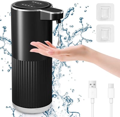 Automatische Zeepdispenser 400 ml, Navulbaar, Muurbevestiging, 4 Instellingen voor Schuimvolume, Batterijniveau Indicator voor Keuken en Badkamer, Zwart