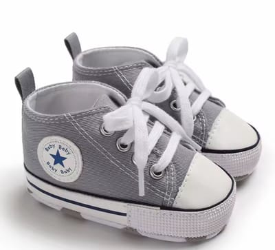 Stoere Baby Schoenen - Babysneakers van Baby-Slofje - Grijs maat 17 ( 11 cm)