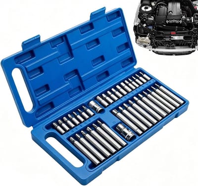 Dopsleutelset Metrisch - Handgereedschap Set - Onderhoud Voertuigen - 40 Delig Spline Ontwerp - 3/8 Inch Aandrijving - Zilverkleurig