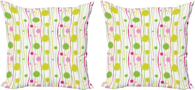 ABAKUHAUS groene, roze, decoratieve kussenhoezen (2 stuks), doodle strepen en stipp 50x50 cm, groen wit roze
