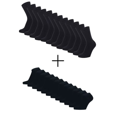 Morethansocks - Dagelijkse sokken bundel kinderen - 16-Paar (€2,31 per paar) - Maat 23 t/m 38 - Zwart - 8-Paar Bamboe sneakersokken - 8-Paar Bamboe sokken basic - Bamboe - Voordeelbundel