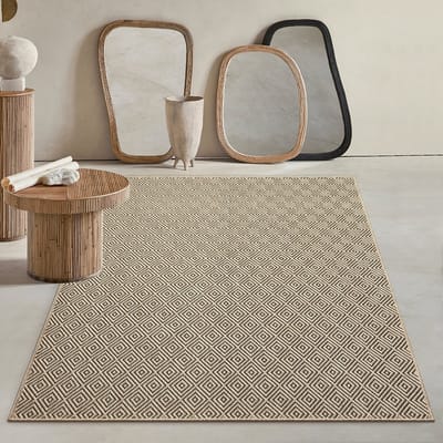 Mia’s Teppiche Soil – robuust in- & outdoor vloerkleed, weerbestendig & slijtvast, ruitpatroon naturel 60 x 180 cm