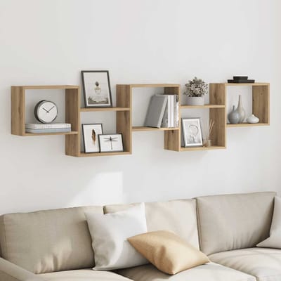 vidaXL - Wandschap - kubus - 5 - vakken - bewerkt - hout - artisanaal - eikenkleurig