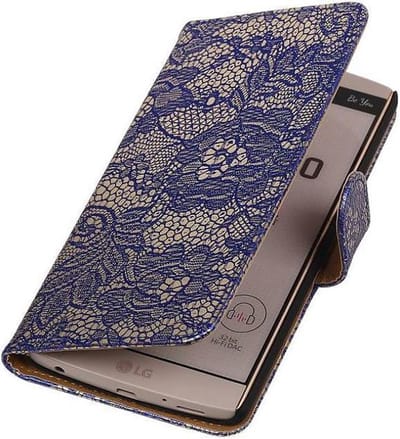 Lace Bookstyle Wallet Case Hoesjes Geschikt voor LG V10 Blauw