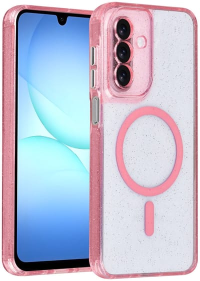 Backcover Hoesje Geschikt voor: Samsung Galaxy A17 5G & Samsung Galaxy A26 - MagSafe Compatibel – Transparant Glitter Design – Krasbestendig – Slanke Bescherming met Perfecte Pasvorm - Roze