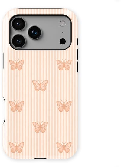 DripCase Hoesje geschikt voor iPhone 17 Pro | Happy Stripes Motief | Magnetisch Opladen | 2-in-1 Ontwerp | Vrolijke Backcover geschikt voor iPhone 17 Pro Blush Butterfly