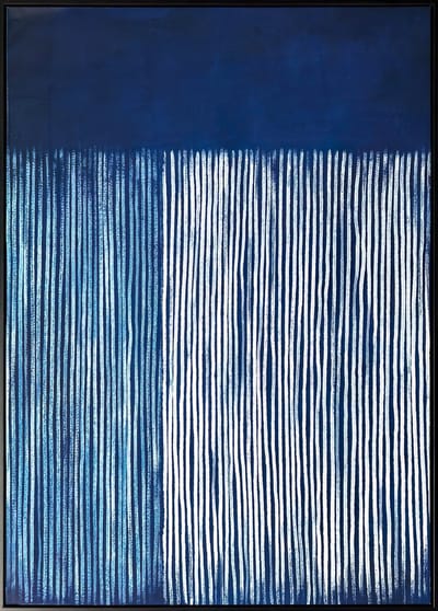 Ter Halle - Schilderij - Wanddecoratie - 3D Art - Witte Strepen Op Een Blauw Doek - 83x123cm