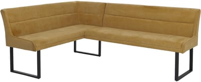 Hoekbank MCW-O81, eetkamerbank, Oeko-Tex (310 g/m²) chenille stof/textiel, metaal, 159 x 210 cm ~ mosterdgeel