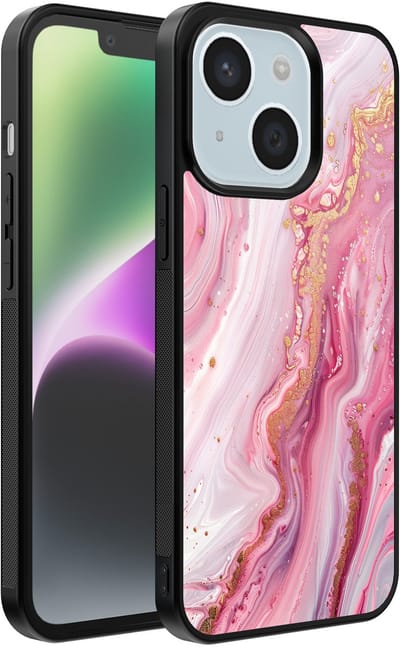 Smartphonica Telefoonhoesje geschikt voor iPhone 14 met marmer opdruk - TPU backcover case marble design - Roze geschikt voor iPhone 14