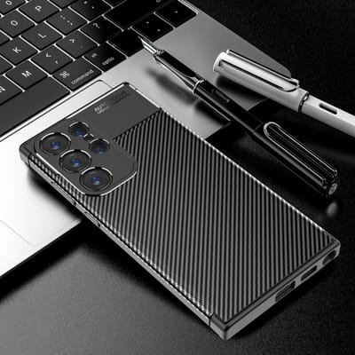 Voor Samsung Galaxy S24 Ultra 5G koolstofvezel textuur schokbestendig TPU telefoonhoesje (zwart)