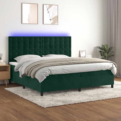 vidaXL - Boxspring - met - matras - en - LED - fluweel - donkergroen - 200x200 - cm