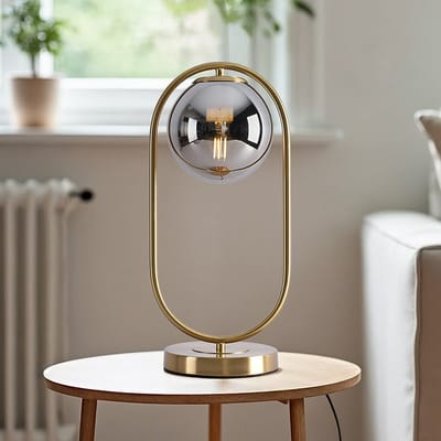 LumenXL - Gouden design tafellamp met smoke glas - George
