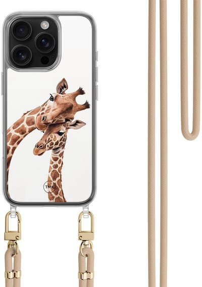 Casevibes - Telefoonhoesje met koord - Geschikt voor Apple iPhone 16 Pro - Giraffen - Bruin - Print