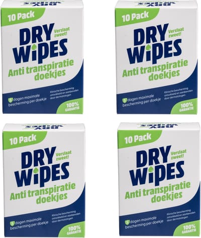 Drywipes - anti transpiratie wipes - 4 pak - 4x10=40 anti transpiratie doekjes - Voordeelverpakking