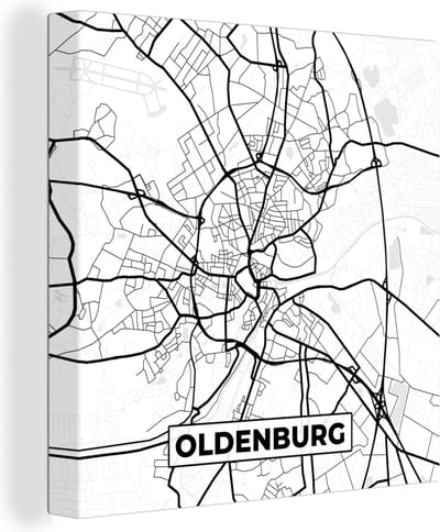 Canvas Schilderij Stadskaart - Plattegrond - Oldenburg - Kaart - 20x20 cm - Wanddecoratie
