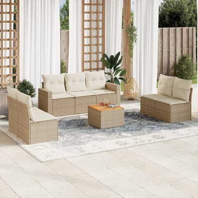 vidaXL - 8-delige - Loungeset - met - kussens - poly - rattan - beige
