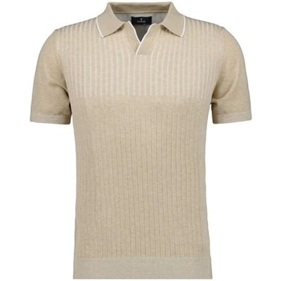 Ragman Trui Bicolor Rib Knitted Short Sleeve Resort Collar Beige Melange / male