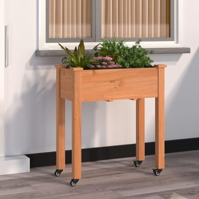 vidaXL - Plantenbak - op - wieltjes - 71x37x80 - cm - massief - vurenhout