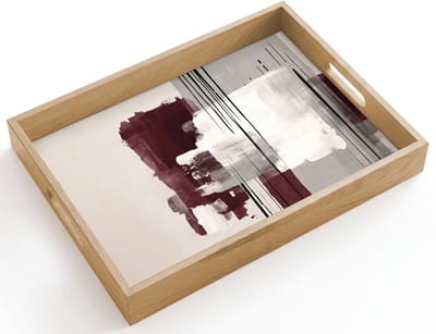 Dienblad hout 40x30 cm - Schootdienblad - Penseelstreken - Abstract - Lijnen - Rood - Borrelplank rechthoek - Plateau dienbladen