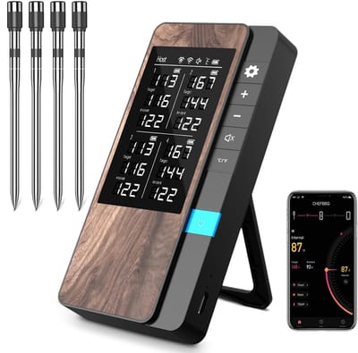 SnelShoppen - Draadloze Vleesthermometer Set van 4 Stuks - Digitale Vleesthermometer voor BBQ, Grillen, Koken, Keuken, Camping - Met LCD Scherm en Lan