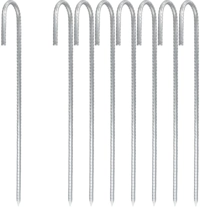 Dailygoods- Grondanker Verzinkt Staal - 8 Stuks - J-vormige Haringen - Tuinharingen - Camping - Outdoor Activiteiten - Geschikt voor Diverse Bodems - Tentharing