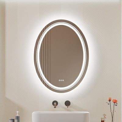 LUVODI Badkamerspiegel met verlichting - 60x80 cm ovale LED-spiegel - Verlichting aan de voorkant + achtergrondverlichting - Anti-condens - 3 kleuren dimbare verlichting
