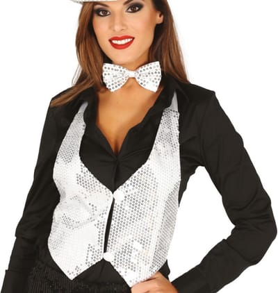Fiestas Guirca - Gilet Pailletten Zilver - dames - Carnavalskleding - Carnaval - carnavalskleding 2027 - Carnaval kostuum
