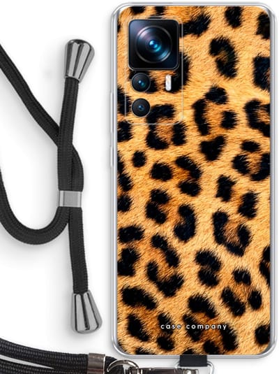 Case Company® - Hoesje met koord geschikt voor Xiaomi 12T hoesje met Koord - Luipaard - Telefoonhoesje met Zwart Koord - Bescherming aan alle Kanten en Over de Schermrand