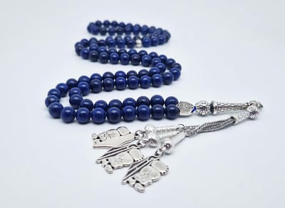 Handgemaakte tesbih "Tasbih" natuursteen " Azuur" - Aantal kralen 99 - Diameter kralen 8MM - met metaal tassel "Hanzala" - Een mooi cadeau-idee