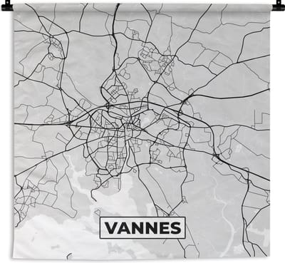 Wandkleed - Wanddoek - Stadskaart - Frankrijk - Kaart - Vannes - Plattegrond - 180x180 cm - Wandtapijt