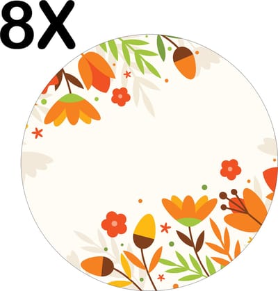Luxe Ronde Placemat - Getekende Lente Bloemen Achtergrond - Set van 8 Placemats - 50x50 cm - 2 mm dik Vinyl - Anti Slip - Afneembaar