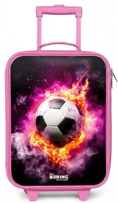 NoBoringSuitcases.com® - Kinderkoffer roze - Kindertrolley meisje - Voetbal in roze vuur explosie - Koffer kind lichtgewicht - Reiskoffer trolley voor kinderen - Koffertje met lichtgevende wieltjes - Rolkoffer