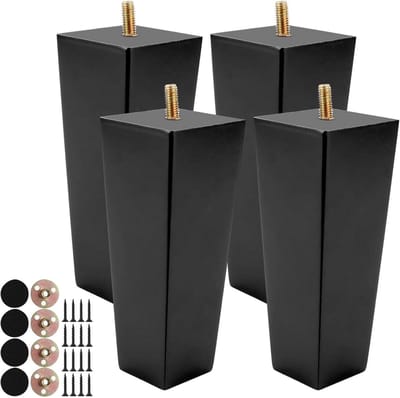 Set van 4 Houten Meubelpoten, 15 cm Hoog, Zwart, Inclusief Bevestigingsmateriaal