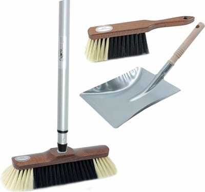 Luxe bezemset bruin/zilver van metaal inclusief telescoopsteel 200 cm voor binnen - Bijpassende stoffer en blik/bezem set