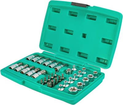 Dopsleutel en Bitset - TORX Schroefbit - Schroeven Draaien - 34 Delige Set - 3/8 Inch - Zwart