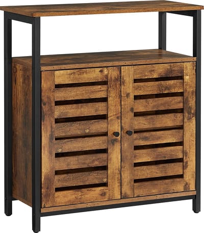 FURNIBELLA - ladenkast Kast, dressoir, keukenkastje met plank en lamellendeuren, multifunctioneel, woonkamer, slaapkamer, hal, industrieel ontwerp, vintage, donkerbruin LSC76BX